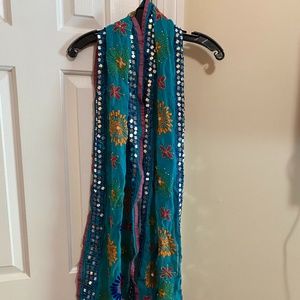 Moroccan Turquoise Embroidered Scarf
